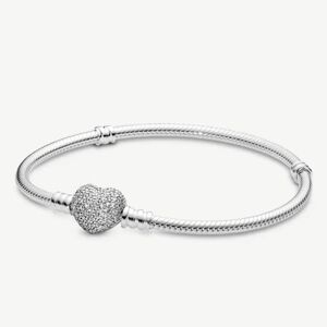 Pandora Moments Sparkling Heart Clasp Snake Chain Bracelet